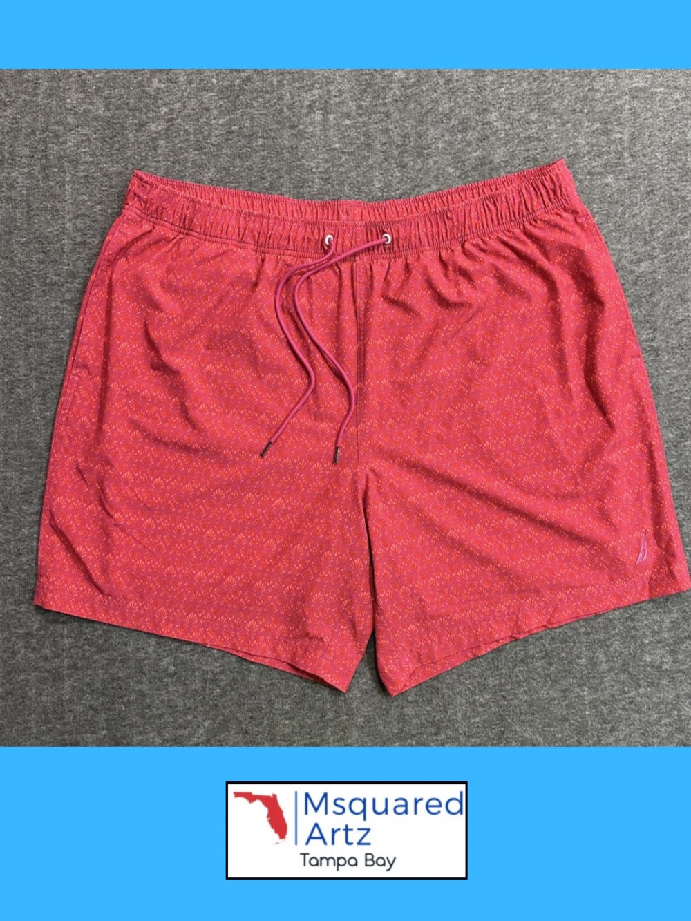 Nautica Mens Swim Trunks 2XL Red Orange Shell Print Compression Liner Shorts